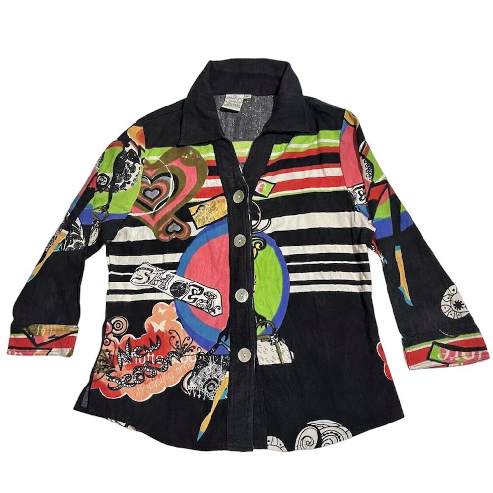 Parsley Sage Jacket Art All Over Print J’adore Stripes Shopping Blouse Disco